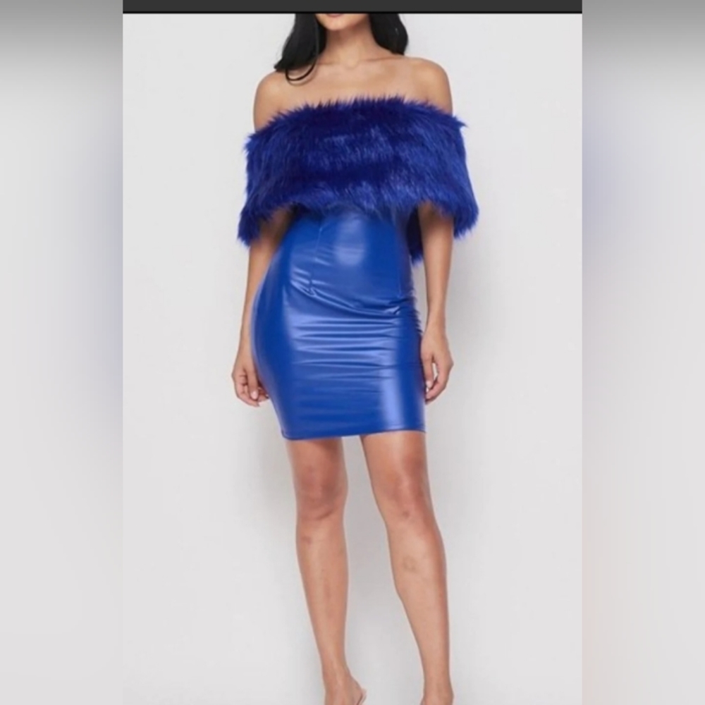 NEW N1 los angeles blue faux fur dress sz meduim and size small